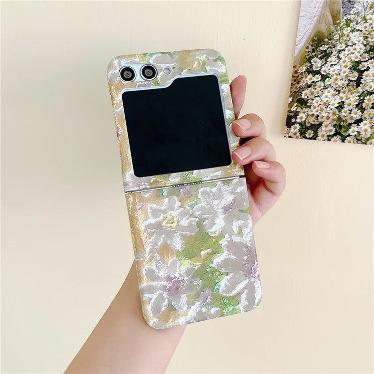 For Samsung Galaxy Z Flip5 5G Oil Painting Flowers Hard PC Case Dop Proof Folding Phone Cover