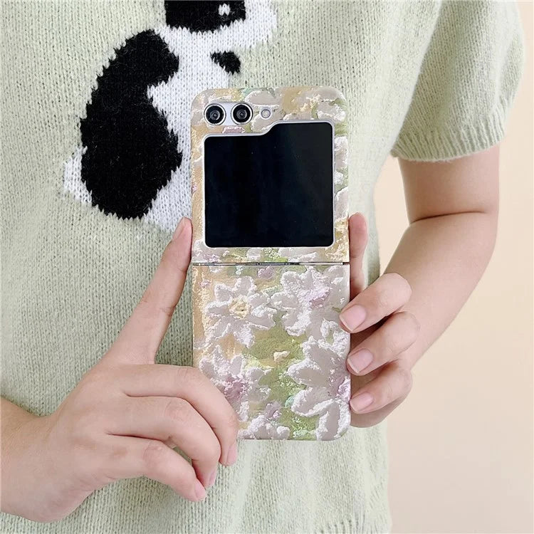 For Samsung Galaxy Z Flip5 5G Oil Painting Flowers Hard PC Case Dop Proof Folding Phone Cover