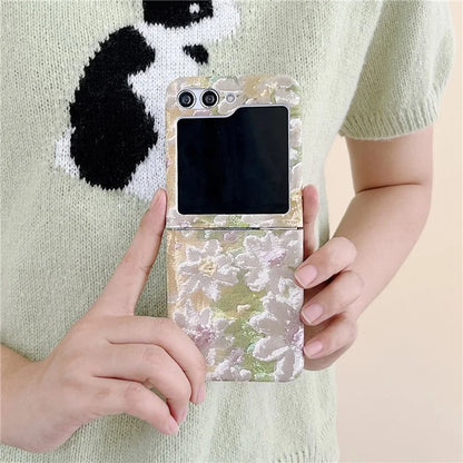 For Samsung Galaxy Z Flip5 5G Oil Painting Flowers Hard PC Case Dop Proof Folding Phone Cover