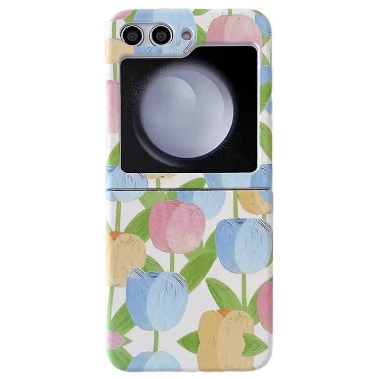 For Samsung Galaxy Z Flip5 5G Case Water Transfer Printing Tulip Pattern PC Phone Cover