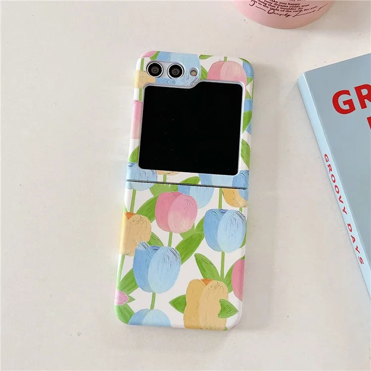 For Samsung Galaxy Z Flip5 5G Case Water Transfer Printing Tulip Pattern PC Phone Cover
