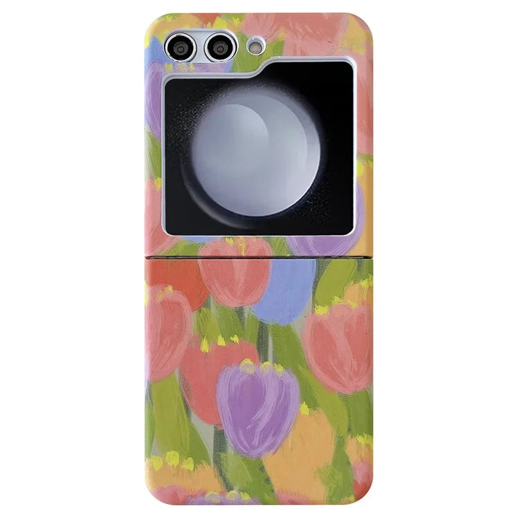 For Samsung Galaxy Z Flip5 5G Case Water Transfer Printing Tulip Pattern PC Phone Cover