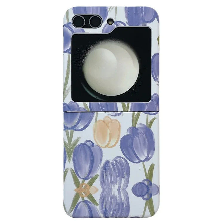 For Samsung Galaxy Z Flip5 5G PC Cover Tulip Peach Pattern Water Transfer Printing Protective Phone Case