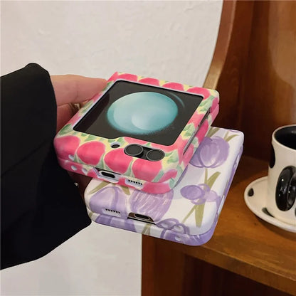 For Samsung Galaxy Z Flip5 5G PC Cover Tulip Peach Pattern Water Transfer Printing Protective Phone Case