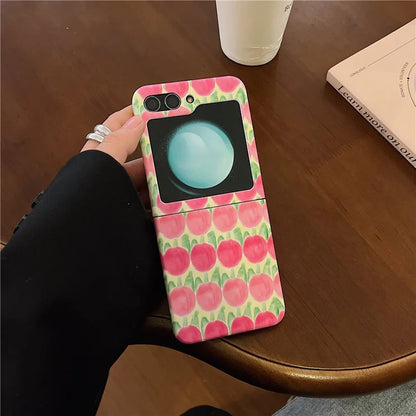 For Samsung Galaxy Z Flip5 5G PC Cover Tulip Peach Pattern Water Transfer Printing Protective Phone Case