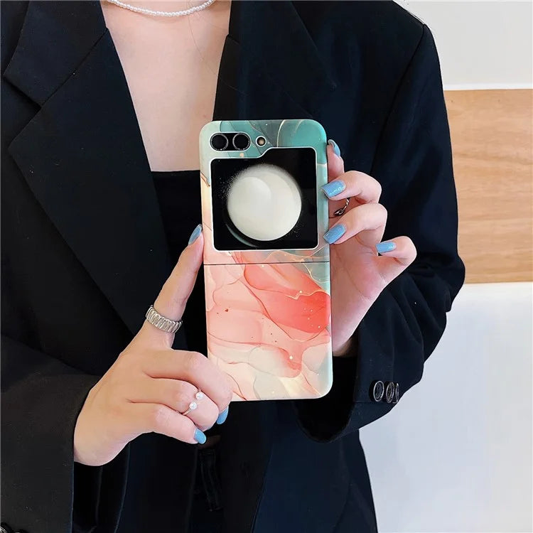 For Samsung Galaxy Z Flip5 5G Cover Watercolor Marble Pattern Water Transfer Printing Protective Phone Shell