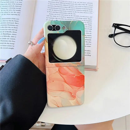 For Samsung Galaxy Z Flip5 5G Cover Watercolor Marble Pattern Water Transfer Printing Protective Phone Shell