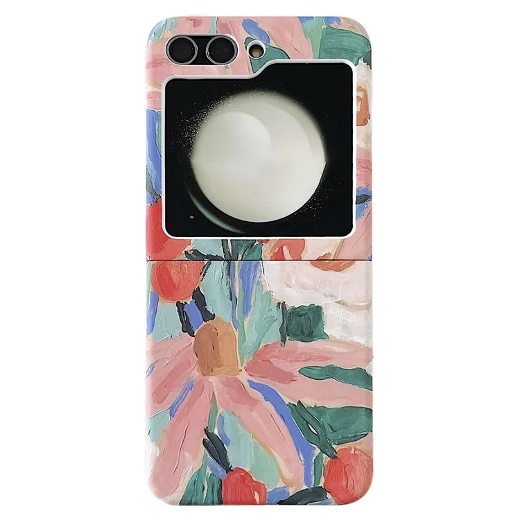 For Samsung Galaxy Z Flip5 5G PC Shell Watercolor Oil-Painted Flowers Pattern Water Transfer Printing Phone Cover