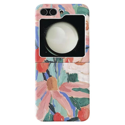 For Samsung Galaxy Z Flip5 5G PC Shell Watercolor Oil-Painted Flowers Pattern Water Transfer Printing Phone Cover
