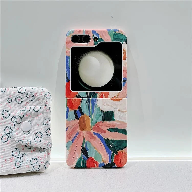 For Samsung Galaxy Z Flip5 5G PC Shell Watercolor Oil-Painted Flowers Pattern Water Transfer Printing Phone Cover