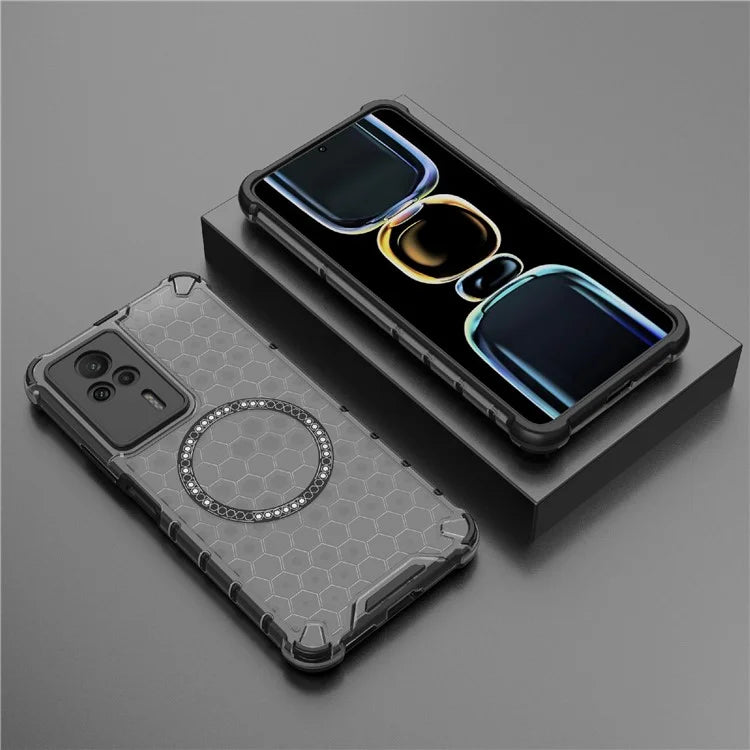 For Xiaomi Redmi K60E 5G Magnetic Case Reinforced Corners TPU+PC Honeycomb Phone Cover