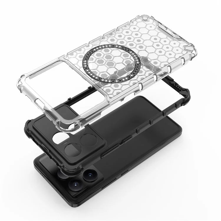 For Xiaomi Redmi K70E 5G / Poco X6 Pro 5G Magnetic Phone Case Honeycomb TPU+PC Back Cover