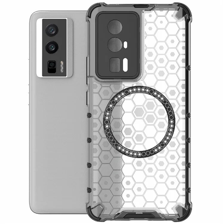 For Xiaomi Poco F5 Pro 5G / K60 5G / K60 Pro 5G Magnetic Case TPU+PC Honeycomb Cushioning Shockproof Phone Cover