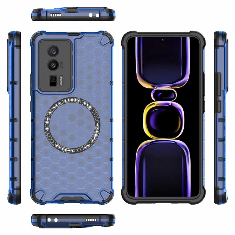 For Xiaomi Poco F5 Pro 5G / K60 5G / K60 Pro 5G Magnetic Case TPU+PC Honeycomb Cushioning Shockproof Phone Cover