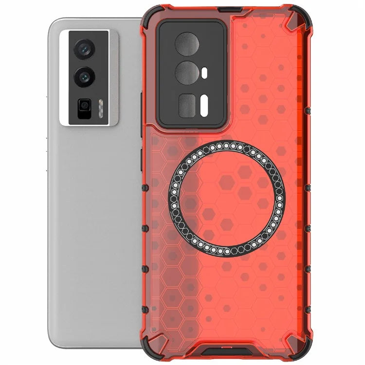 For Xiaomi Poco F5 Pro 5G / K60 5G / K60 Pro 5G Magnetic Case TPU+PC Honeycomb Cushioning Shockproof Phone Cover