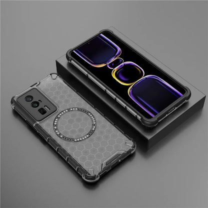 For Xiaomi Poco F5 Pro 5G / K60 5G / K60 Pro 5G Magnetic Case TPU+PC Honeycomb Cushioning Shockproof Phone Cover