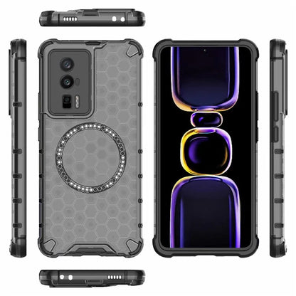 For Xiaomi Poco F5 Pro 5G / K60 5G / K60 Pro 5G Magnetic Case TPU+PC Honeycomb Cushioning Shockproof Phone Cover