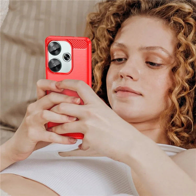For Xiaomi Redmi Turbo 3 5G / Poco F6 5G Case Carbon Fiber Texture Shockproof Brushed TPU Phone Cover