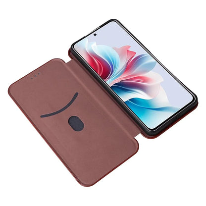 For Oppo Reno11 F 5G Phone Case Magnetic Carbon Fiber Texture Leather Flip Cover Full Protection