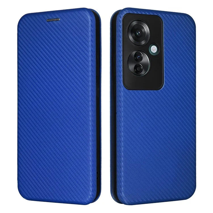 For Oppo Reno11 F 5G Phone Case Magnetic Carbon Fiber Texture Leather Flip Cover Full Protection