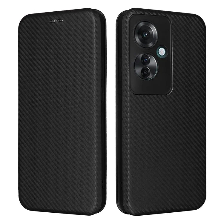 For Oppo Reno11 F 5G Phone Case Magnetic Carbon Fiber Texture Leather Flip Cover Full Protection