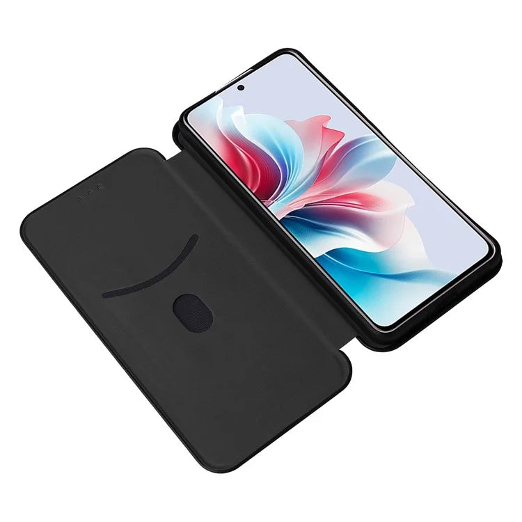 For Oppo Reno11 F 5G Phone Case Magnetic Carbon Fiber Texture Leather Flip Cover Full Protection