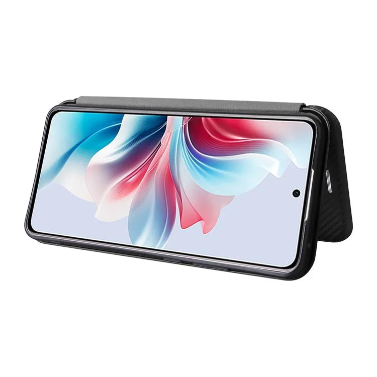 For Oppo Reno11 F 5G Phone Case Magnetic Carbon Fiber Texture Leather Flip Cover Full Protection