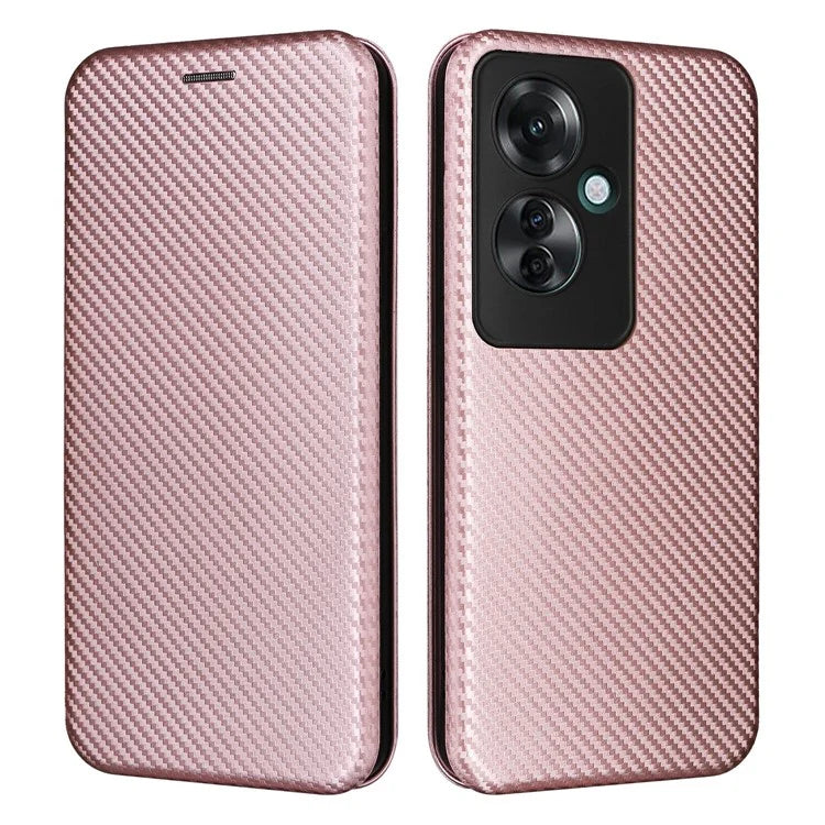 For Oppo Reno11 F 5G Phone Case Magnetic Carbon Fiber Texture Leather Flip Cover Full Protection