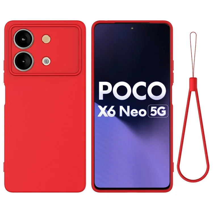 For Xiaomi Poco X6 Neo 5G / Redmi Note 13R Pro 5G Case Liquid Silicone Anti-Scratch Phone Cover with Strap
