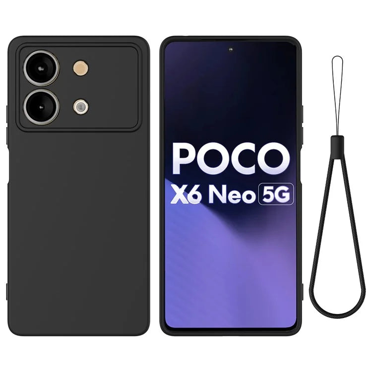 For Xiaomi Poco X6 Neo 5G / Redmi Note 13R Pro 5G Case Liquid Silicone Anti-Scratch Phone Cover with Strap