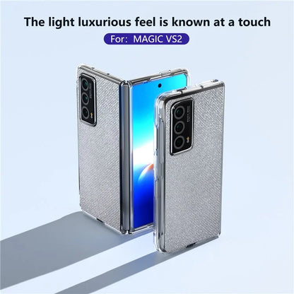 For Honor Magic Vs2 5G Case Rhinestone Texture Leather+PC Anti-Fingerprint Phone Cover