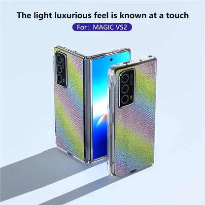 For Honor Magic Vs2 5G Case Rhinestone Texture Leather+PC Anti-Fingerprint Phone Cover
