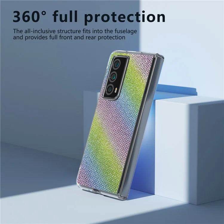 For Honor Magic Vs2 5G Case Rhinestone Texture Leather+PC Anti-Fingerprint Phone Cover