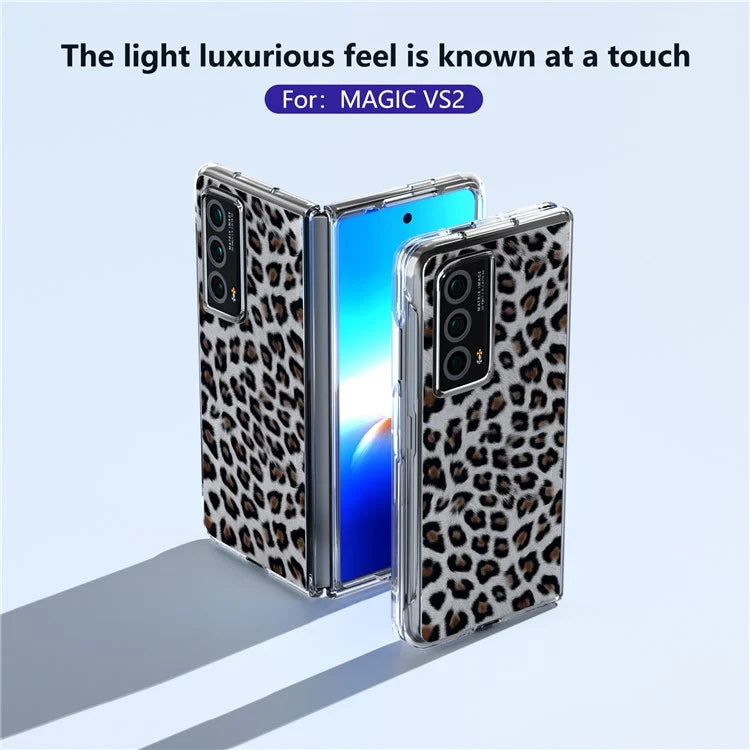 For Honor Magic Vs2 5G Case Non-Slip Grip Leopard Pattern Leather+PC Phone Cover