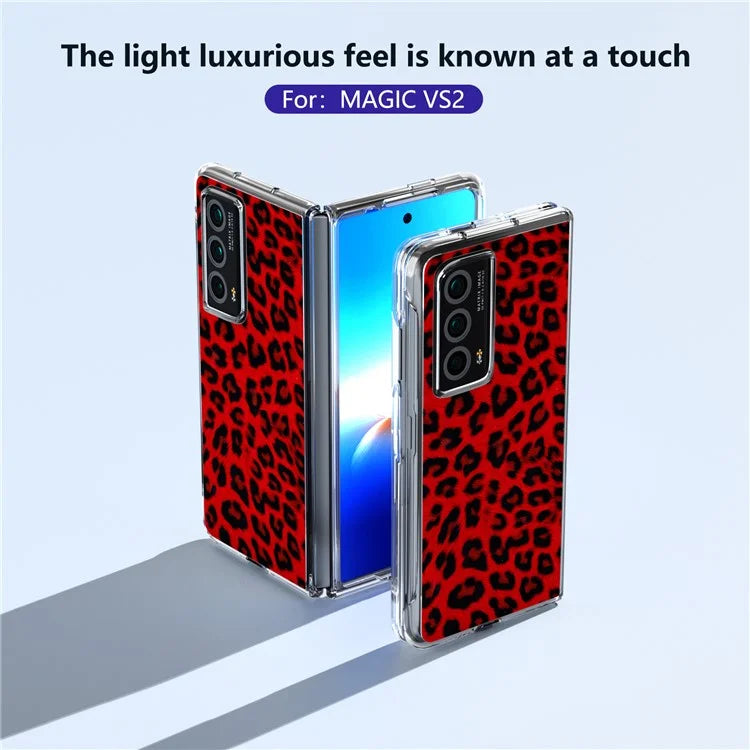 For Honor Magic Vs2 5G Case Non-Slip Grip Leopard Pattern Leather+PC Phone Cover