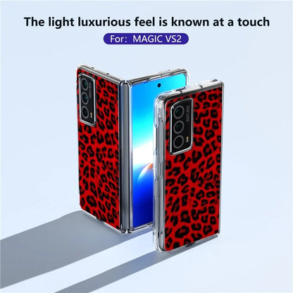 For Honor Magic Vs2 5G Case Non-Slip Grip Leopard Pattern Leather+PC Phone Cover