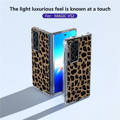 For Honor Magic Vs2 5G Case Non-Slip Grip Leopard Pattern Leather+PC Phone Cover