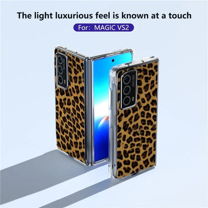 For Honor Magic Vs2 5G Case Non-Slip Grip Leopard Pattern Leather+PC Phone Cover