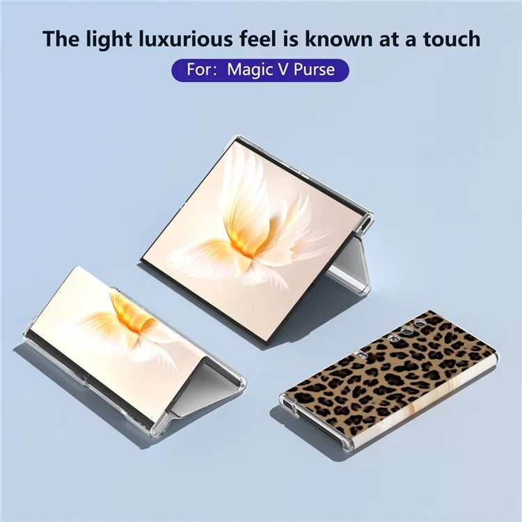 For Honor V Purse Case Leopard Pattern Leather+PC Matte Edge Protective Phone Cover