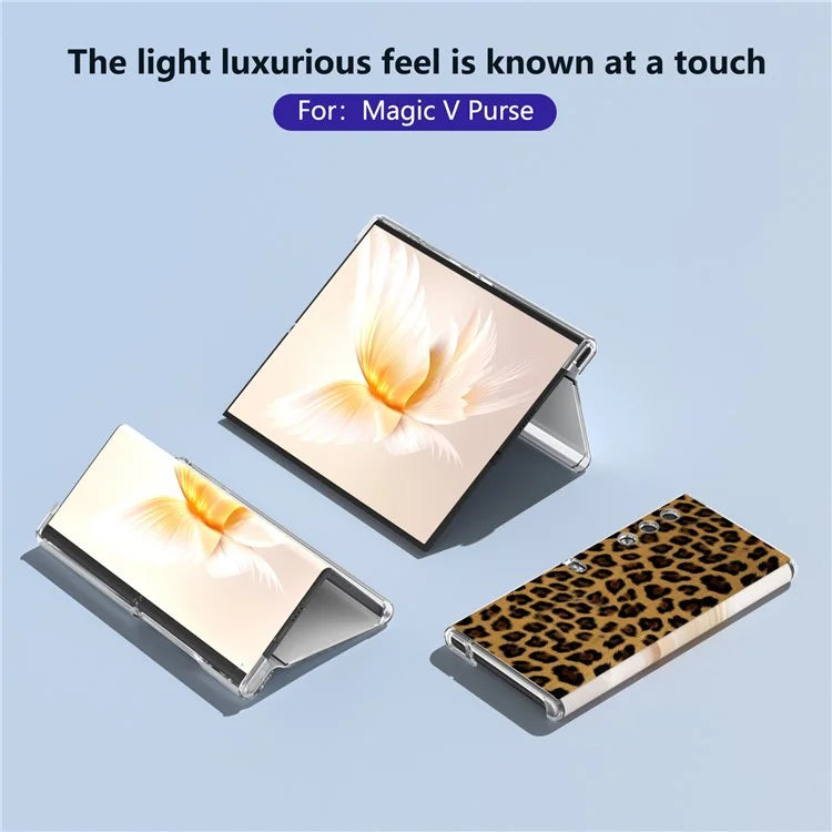 For Honor V Purse Case Leopard Pattern Leather+PC Matte Edge Protective Phone Cover