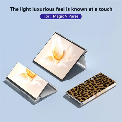 For Honor V Purse Case Leopard Pattern Leather+PC Matte Edge Protective Phone Cover