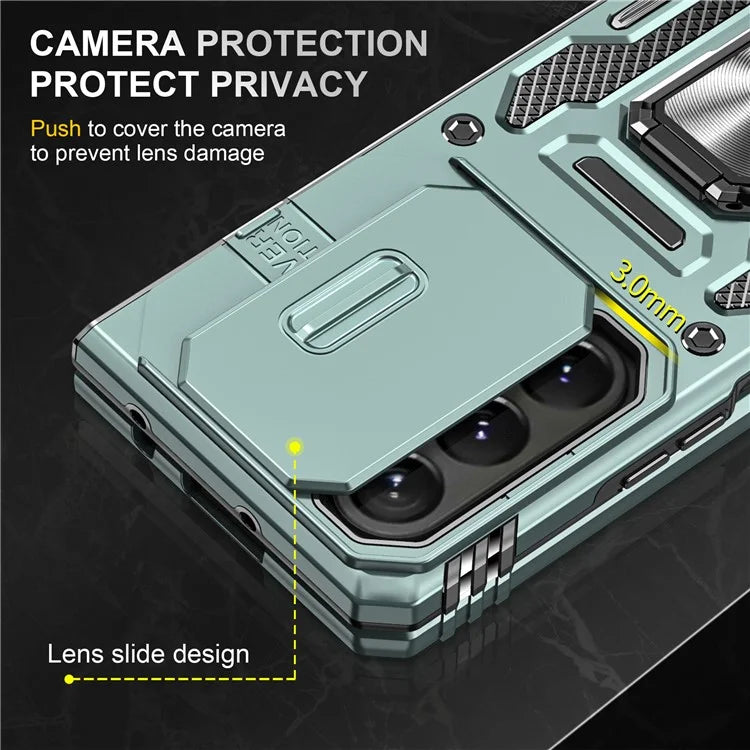 Armor Series For Samsung Galaxy Z Fold6 5G Kickstand Case Slide Lens Cover PC+TPU Phone Shell