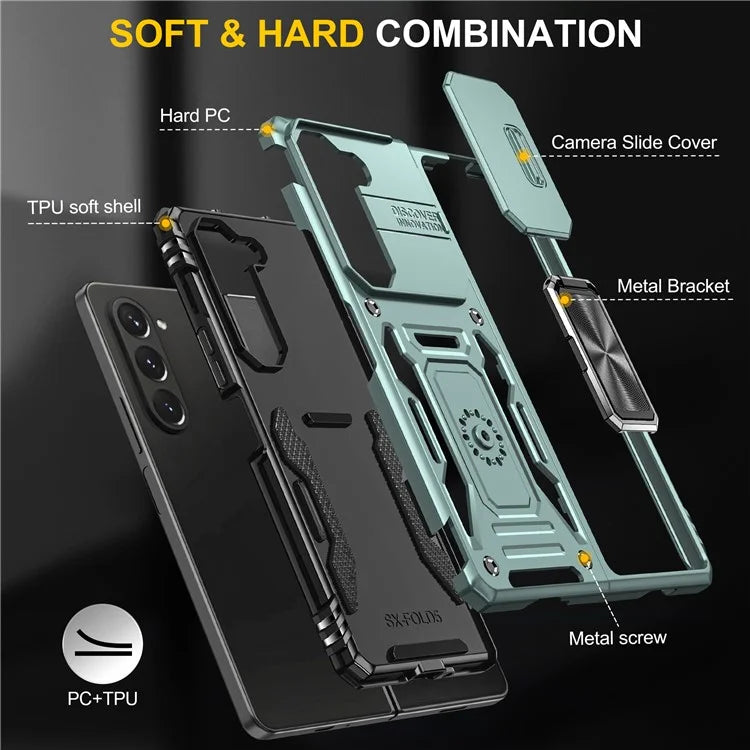 Armor Series For Samsung Galaxy Z Fold6 5G Kickstand Case Slide Lens Cover PC+TPU Phone Shell