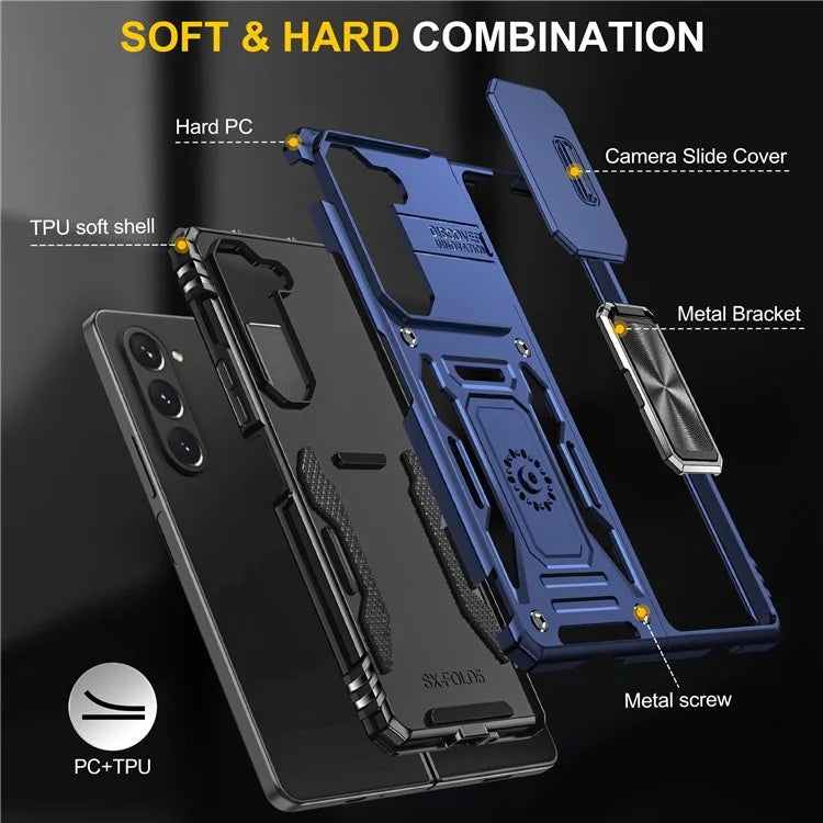 Armor Series For Samsung Galaxy Z Fold6 5G Kickstand Case Slide Lens Cover PC+TPU Phone Shell