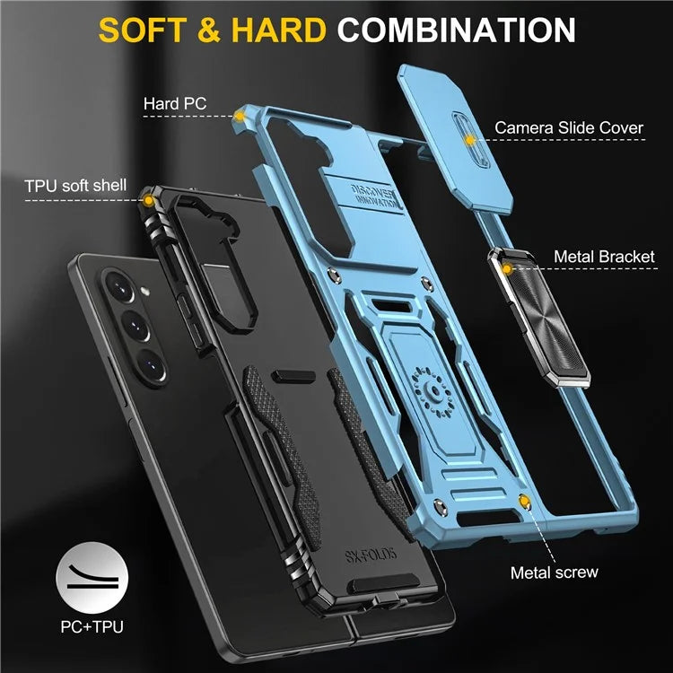 Armor Series For Samsung Galaxy Z Fold6 5G Kickstand Case Slide Lens Cover PC+TPU Phone Shell