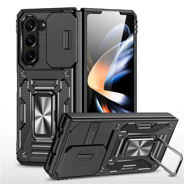 Armor Series For Samsung Galaxy Z Fold6 5G Kickstand Case Slide Lens Cover PC+TPU Phone Shell