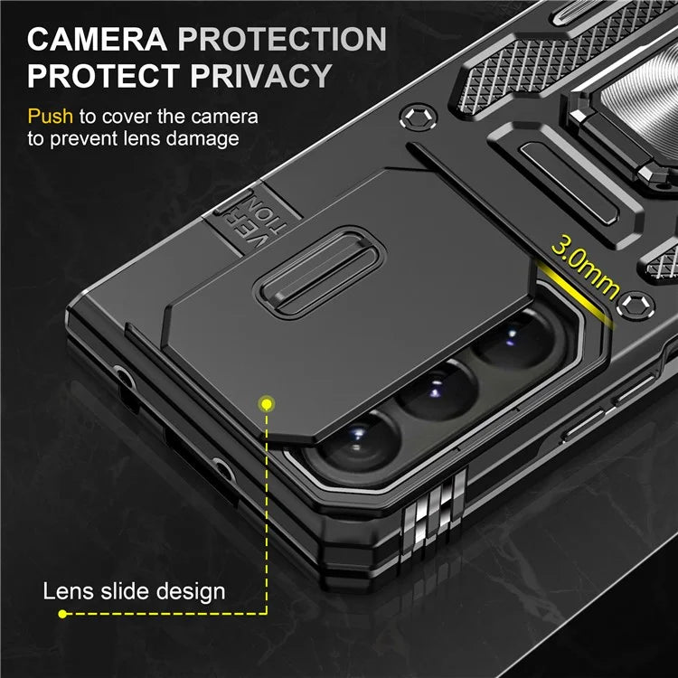 Armor Series For Samsung Galaxy Z Fold6 5G Kickstand Case Slide Lens Cover PC+TPU Phone Shell