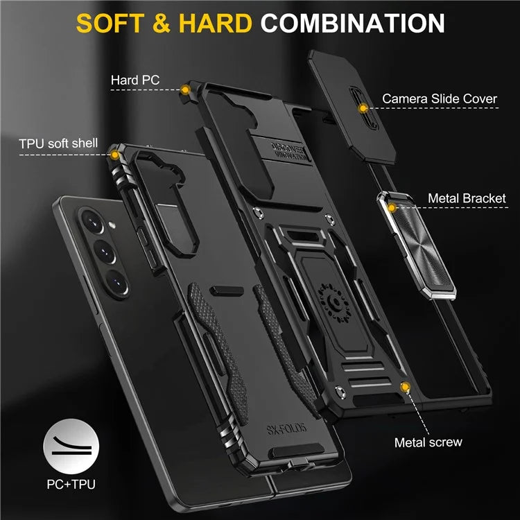 Armor Series For Samsung Galaxy Z Fold6 5G Kickstand Case Slide Lens Cover PC+TPU Phone Shell