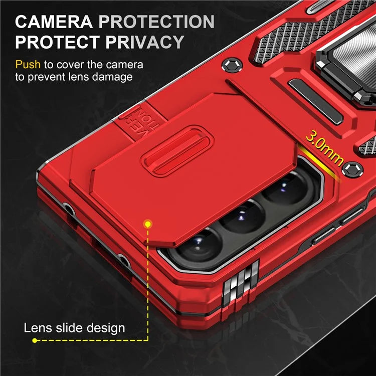 Armor Series For Samsung Galaxy Z Fold6 5G Kickstand Case Slide Lens Cover PC+TPU Phone Shell