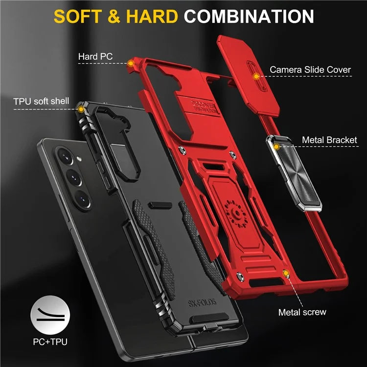 Armor Series For Samsung Galaxy Z Fold6 5G Kickstand Case Slide Lens Cover PC+TPU Phone Shell